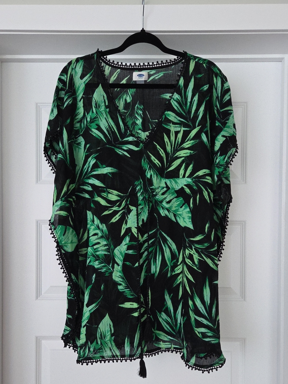 Old Navy Black Sheer Cover-Up with Green Leaf Print, Size M